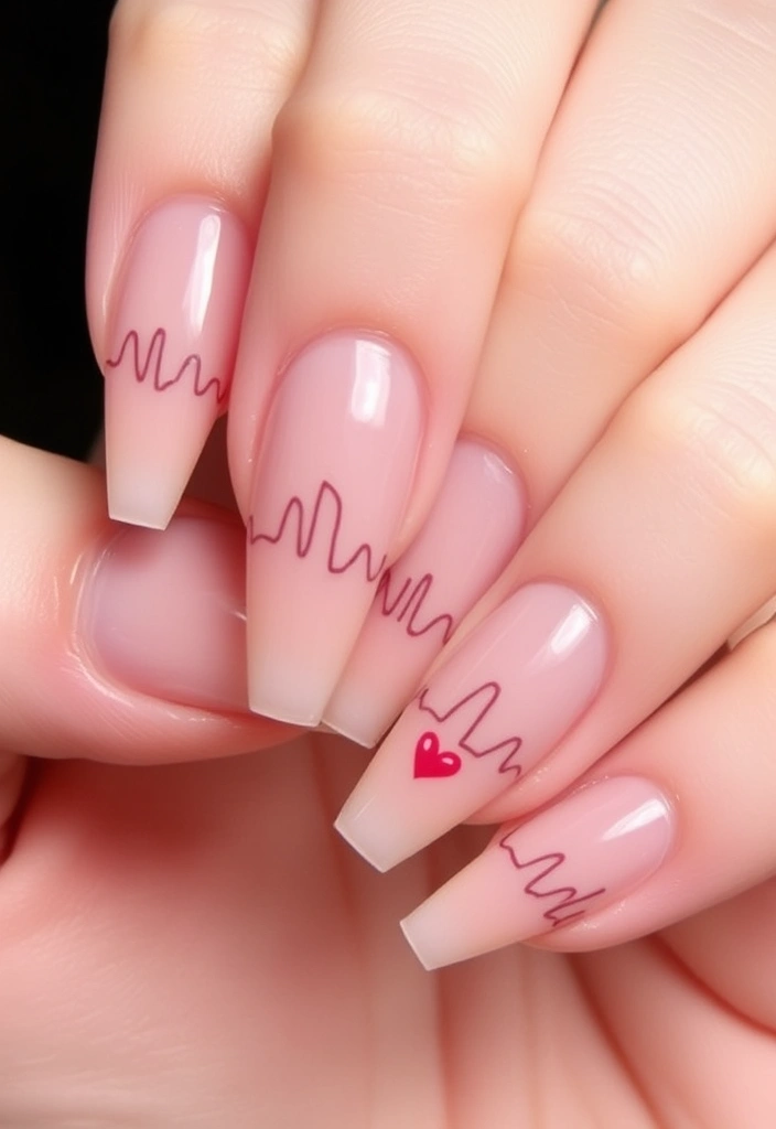 25 Stunning Valentine's Day Nails That Will Make You Swoon (You Won't Believe #10!) - 10. Heartbeat Line Art