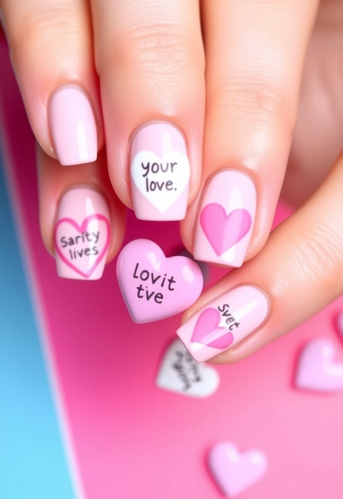 25 Stunning Valentine's Day Nails That Will Make You Swoon (You Won't Believe #10!) - 15. Sweet Candy Hearts