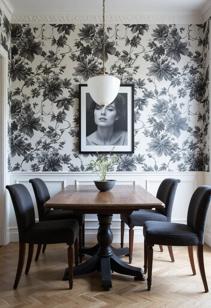 25 Stunning Floral Wallpaper Ideas That'll Transform Your Space into a Garden Paradise! - 21. Monochrome Floral