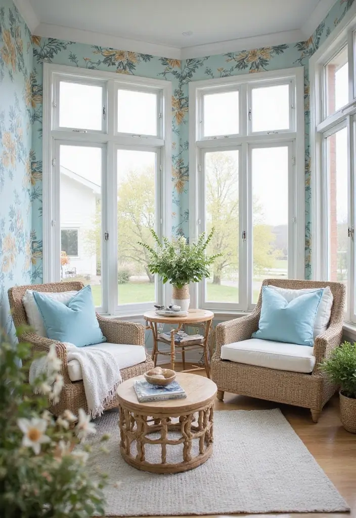 25 Stunning Floral Wallpaper Ideas That'll Transform Your Space into a Garden Paradise! - 25. Cool Coastal Florals