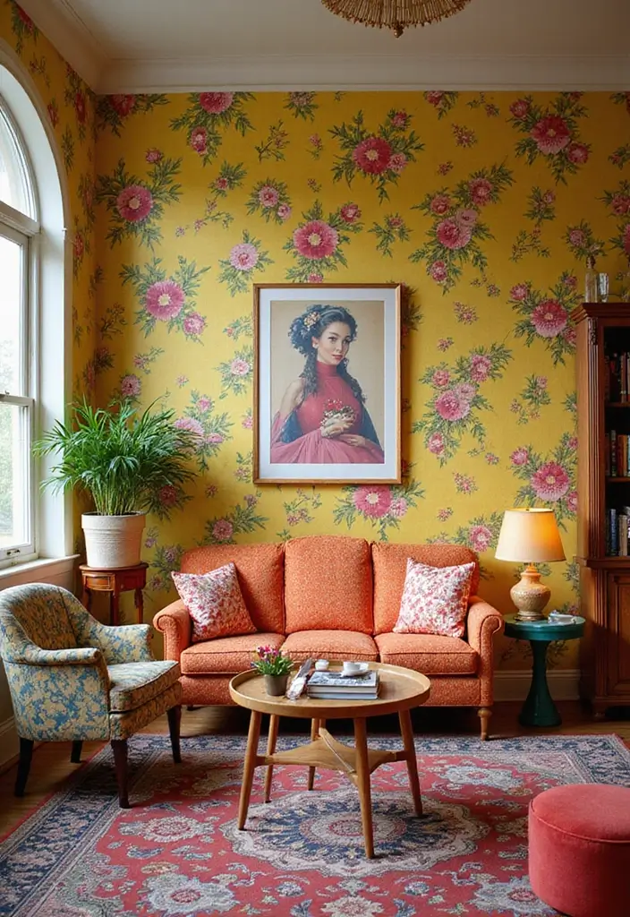 25 Stunning Floral Wallpaper Ideas That'll Transform Your Space into a Garden Paradise! - 9. Retro Floral Patterns