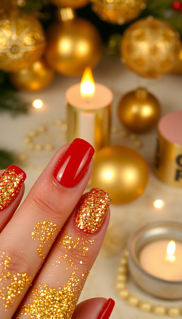 10 Trendy Christmas Nail Colors You Can't Miss This Holiday Season! - 4. Sparkling Gold Glam
