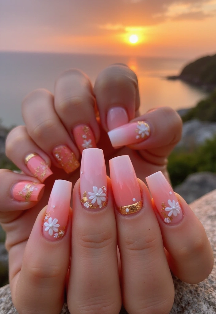 16 Gorgeous Ombre Spring Nail Ideas You Can’t Miss! - 2. Coral and Peach Sunset Ombre