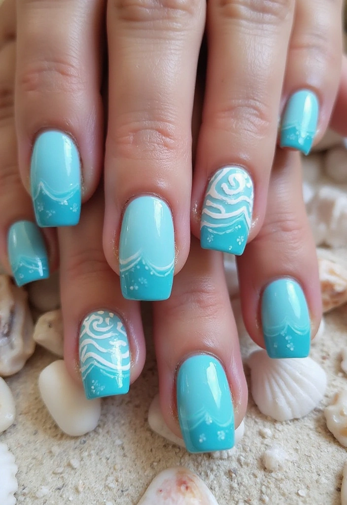 16 Gorgeous Ombre Spring Nail Ideas You Can’t Miss! - 5. Ocean Blue to Turquoise Ombre