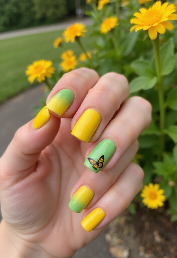 16 Gorgeous Ombre Spring Nail Ideas You Can’t Miss! - 8. Bright Yellow to Green Ombre
