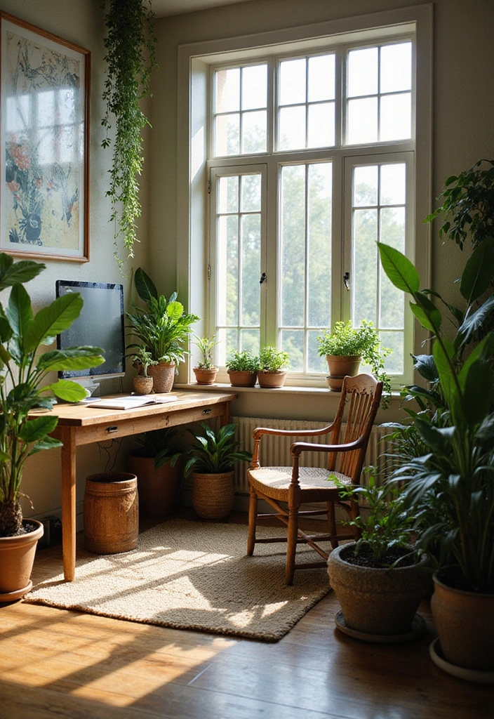 18 Stylish Home Office Setups That'll Skyrocket Your Productivity and Style! - 4. Nature-Inspired Haven