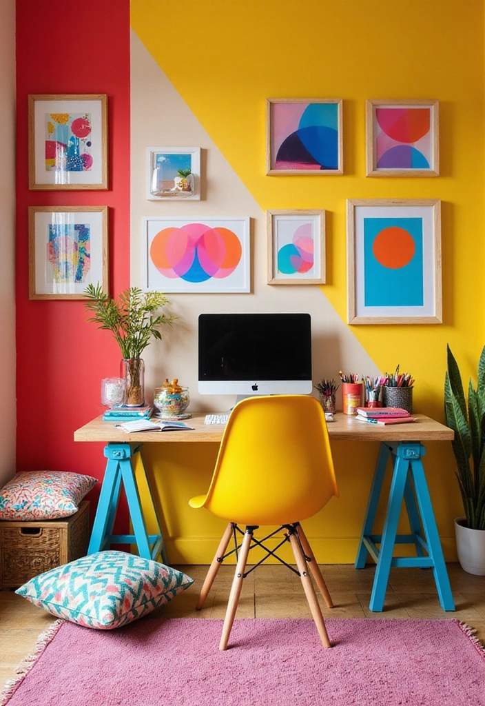 18 Stylish Home Office Setups That'll Skyrocket Your Productivity and Style! - 5. Color Pop Paradise