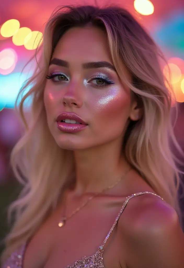 14 Festival-Ready New Wave Makeup Ideas That Look UV-Beautiful (#9 Is a Glow Bomb!) - 2. Holographic Dreamscape