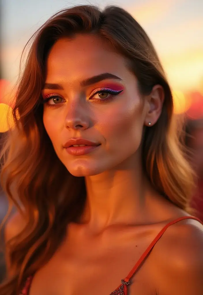 14 Festival-Ready New Wave Makeup Ideas That Look UV-Beautiful (#9 Is a Glow Bomb!) - 5. Electric Sunset Eyes