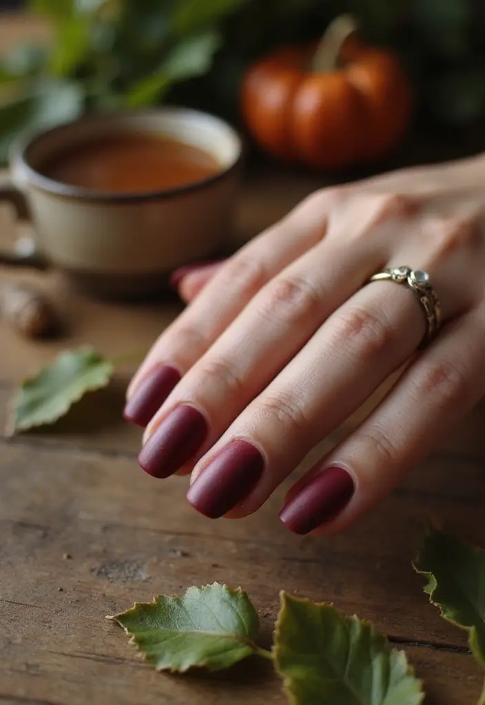 15 Fall Nails That Nail Autumn Color Palettes: Burgundy, Mustard, and Olive Vibes (You Won't Believe #7!) - 1. Cozy Burgundy Matte Finish