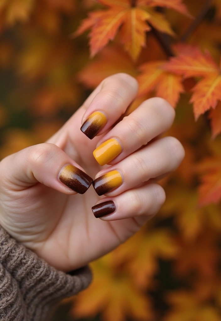 15 Fall Nails That Nail Autumn Color Palettes: Burgundy, Mustard, and Olive Vibes (You Won't Believe #7!) - 11. Ombre Mustard and Brown