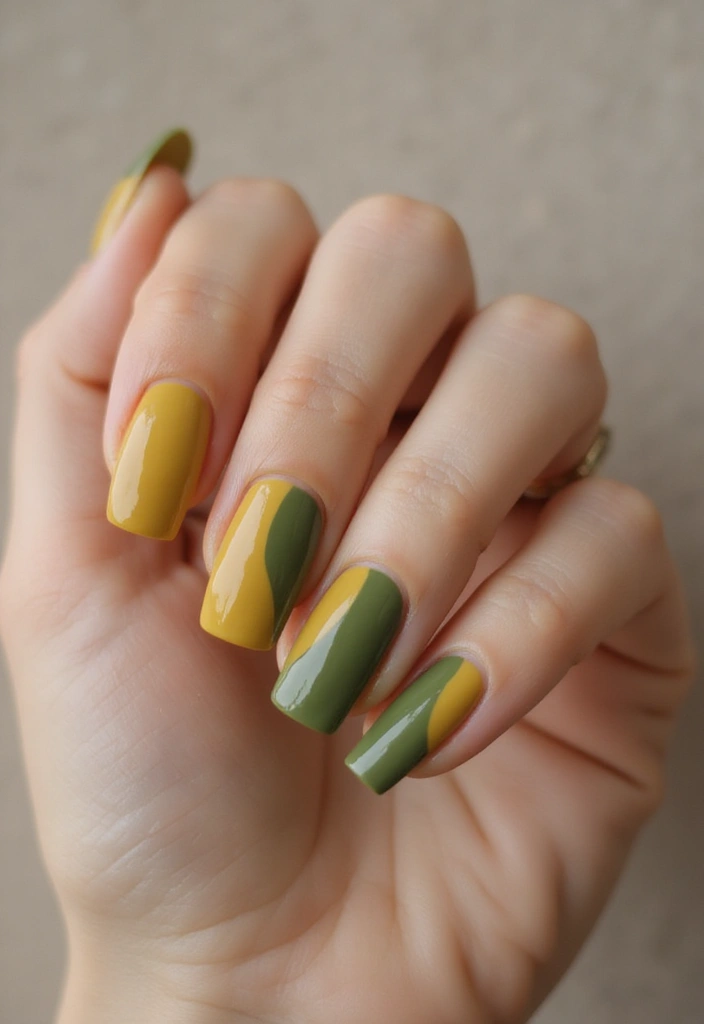 15 Fall Nails That Nail Autumn Color Palettes: Burgundy, Mustard, and Olive Vibes (You Won't Believe #7!) - 13. Mustard and Olive Color Block
