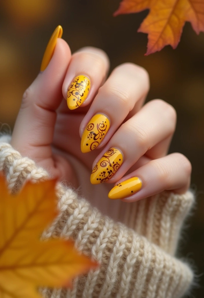 15 Fall Nails That Nail Autumn Color Palettes: Burgundy, Mustard, and Olive Vibes (You Won't Believe #7!) - 2. Mustard Swirls and Dots