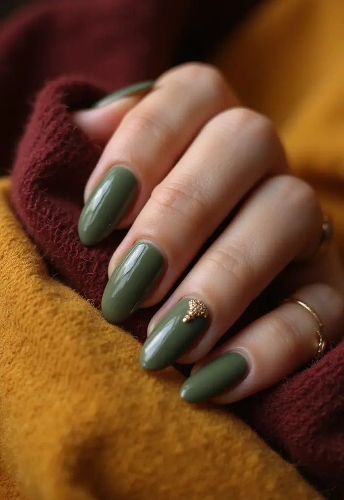 15 Fall Nails That Nail Autumn Color Palettes: Burgundy, Mustard, and Olive Vibes (You Won't Believe #7!) - 3. Olive Green Glossy Glam
