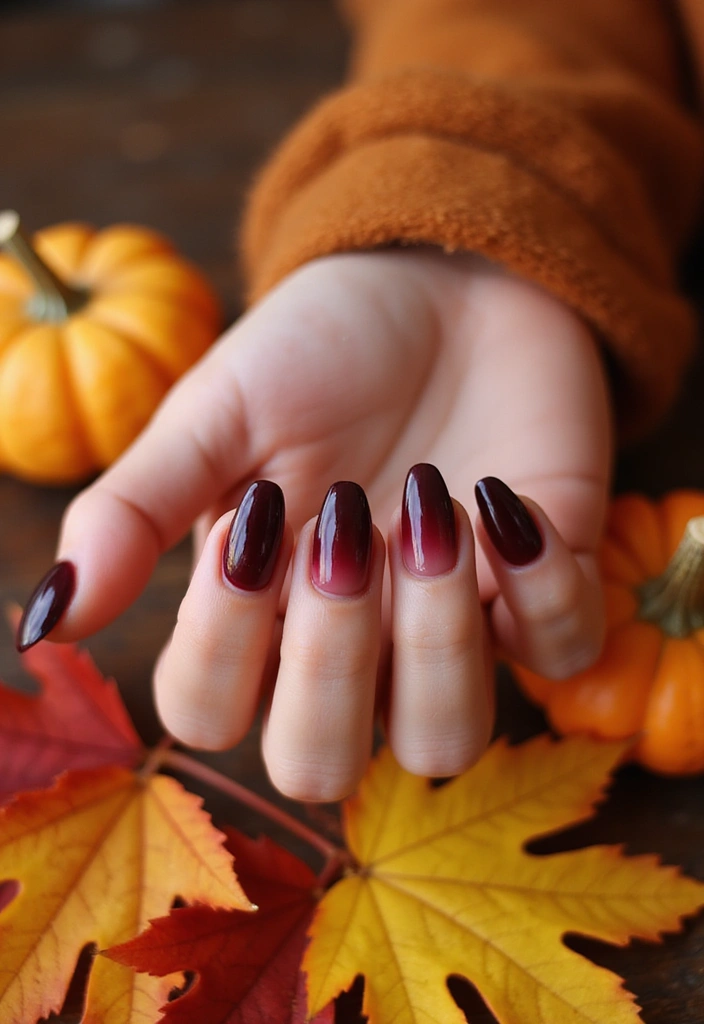 15 Fall Nails That Nail Autumn Color Palettes: Burgundy, Mustard, and Olive Vibes (You Won't Believe #7!) - 4. Burgundy Ombre Delight