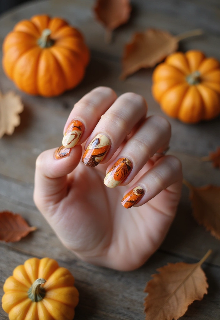 15 Fall Nails That Nail Autumn Color Palettes: Burgundy, Mustard, and Olive Vibes (You Won't Believe #7!) - 6. Pumpkin Spice Patterns