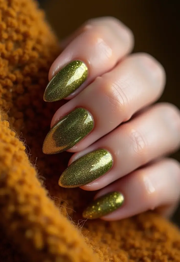 15 Fall Nails That Nail Autumn Color Palettes: Burgundy, Mustard, and Olive Vibes (You Won't Believe #7!) - 7. Unexpected Glittery Olive