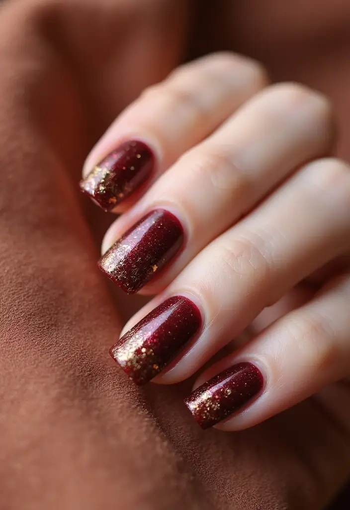 15 Fall Nails That Nail Autumn Color Palettes: Burgundy, Mustard, and Olive Vibes (You Won't Believe #7!) - 8. Burgundy with Gold Flakes
